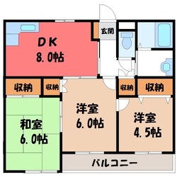 宇都宮駅 徒歩23分 3階の物件間取画像